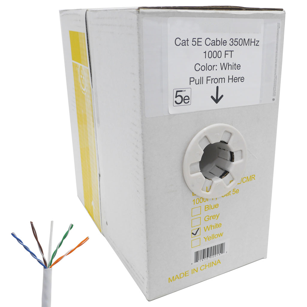 1000 FT Easy Pull Box of CAT5e Bare Copper Cable (White)